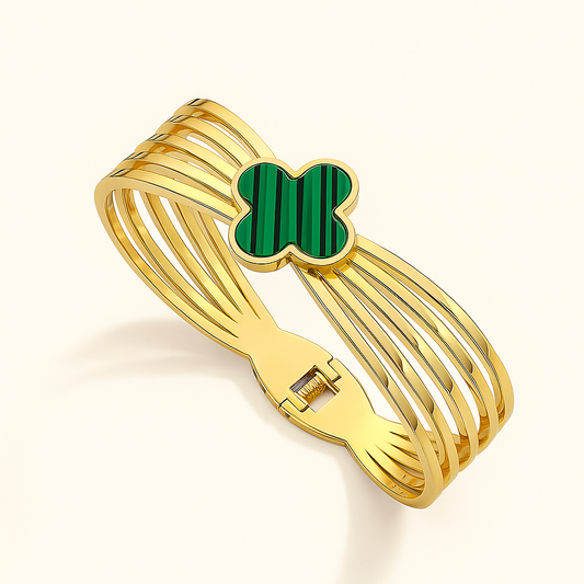 Striking Green Clover Cuff Bracelet