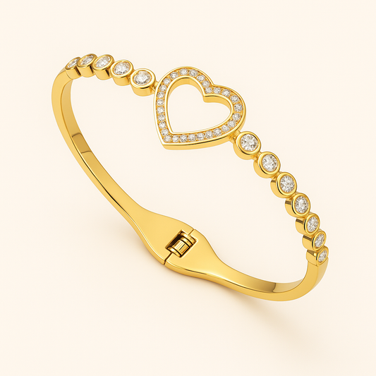 Gold-Toned Heart and Crystal Bracelet
