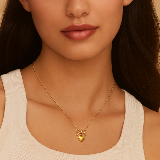 Bow and Heart Pendant Necklace