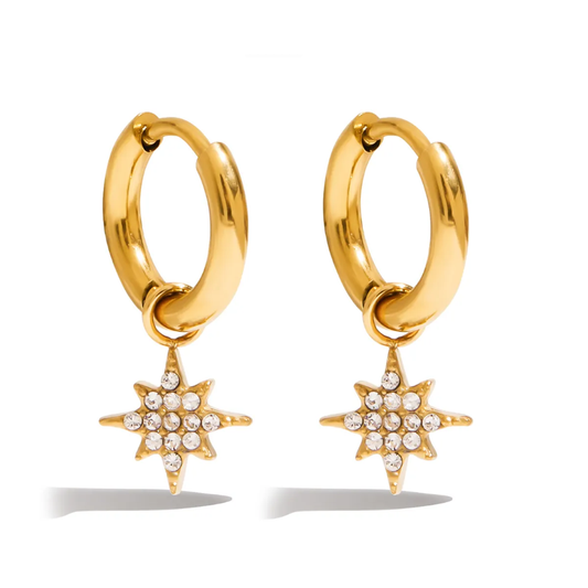 Crystal Star Charm Hoop Earrings