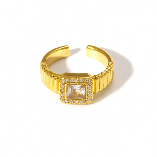Square Crystal Adjustable Halo Ring