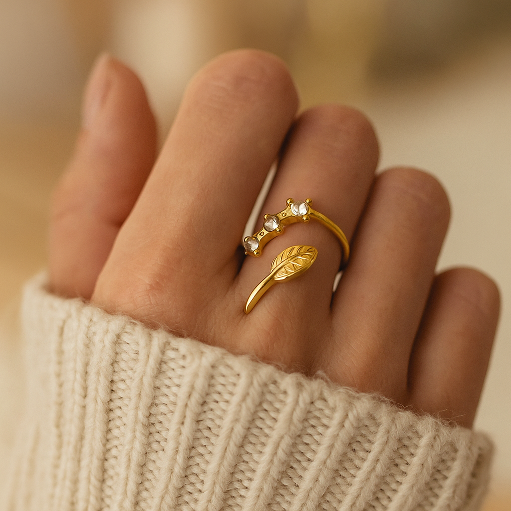 Crystal Leaf Open Ring