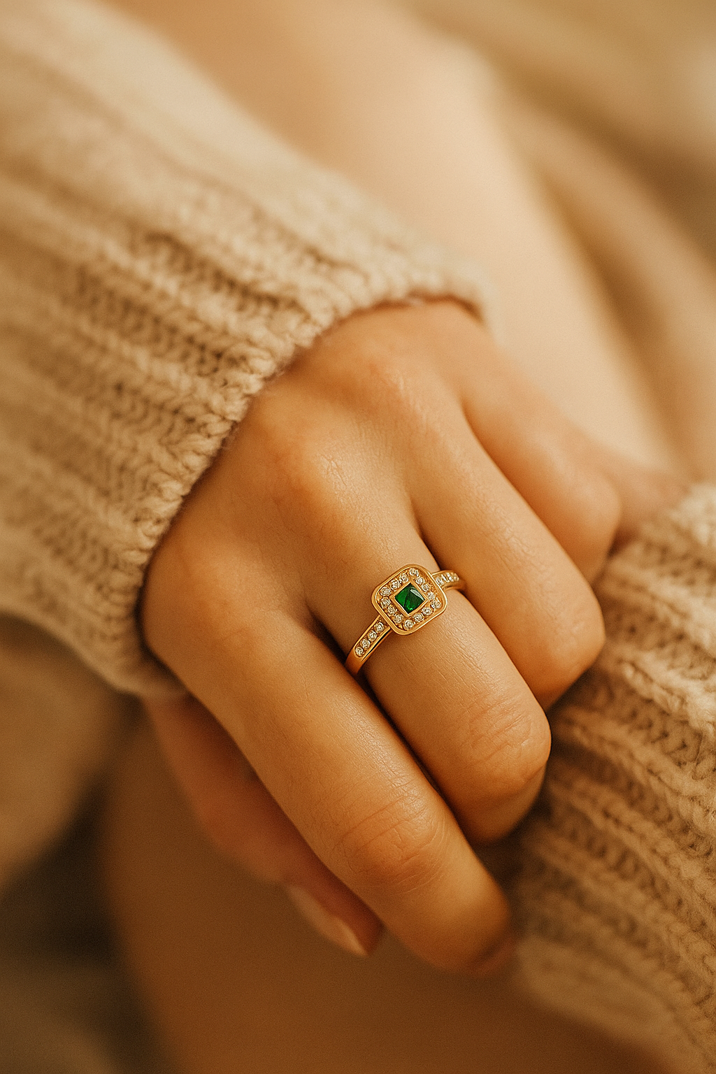 Emerald Crystal Halo Ring