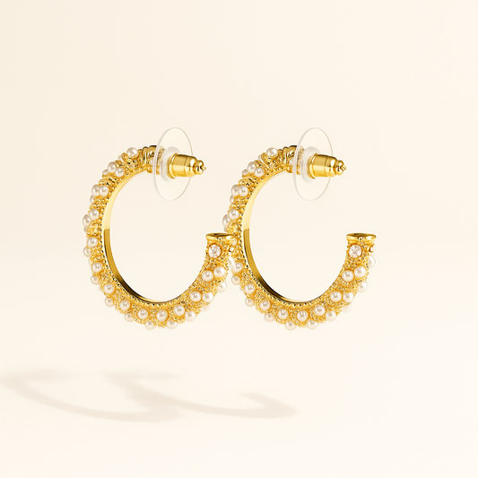 Pearl-Studded Hoop Earrings