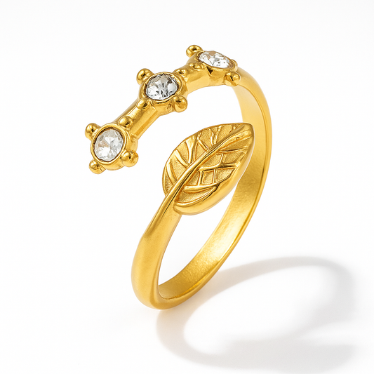 Crystal Leaf Open Ring