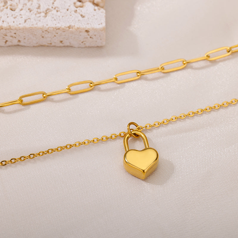 Layered Heart Lock Necklace