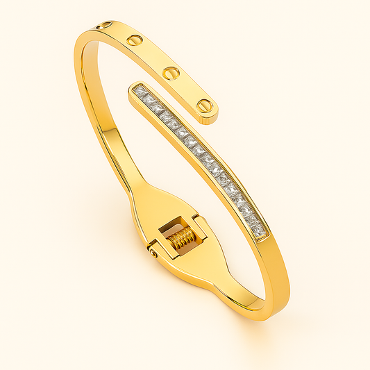 Elegant Crystal-Embellished Screw Cuff Bracelet