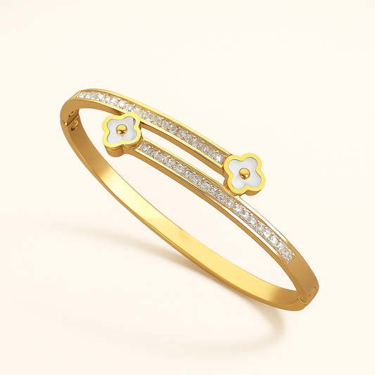 Elegant Gold-Plated Floral Bangle Bracelet