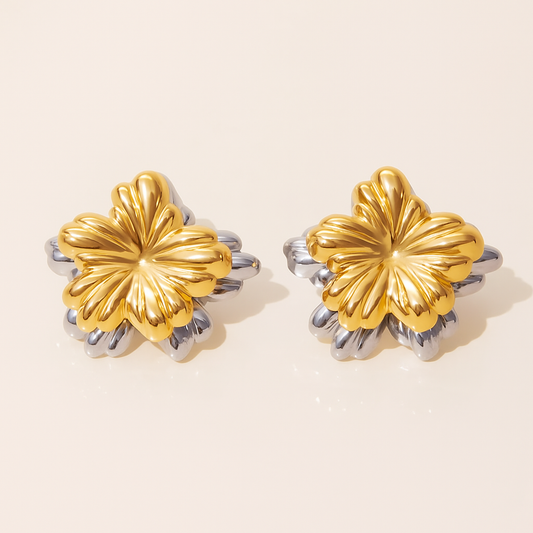 Two-Tone Floral Stud Earrings