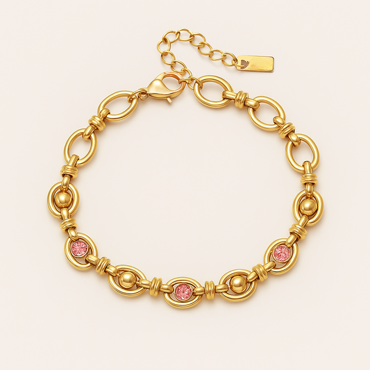 Pink Crystal Accent Link Bracelet
