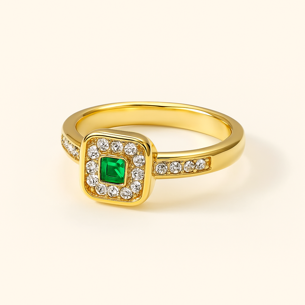 Emerald Crystal Halo Ring