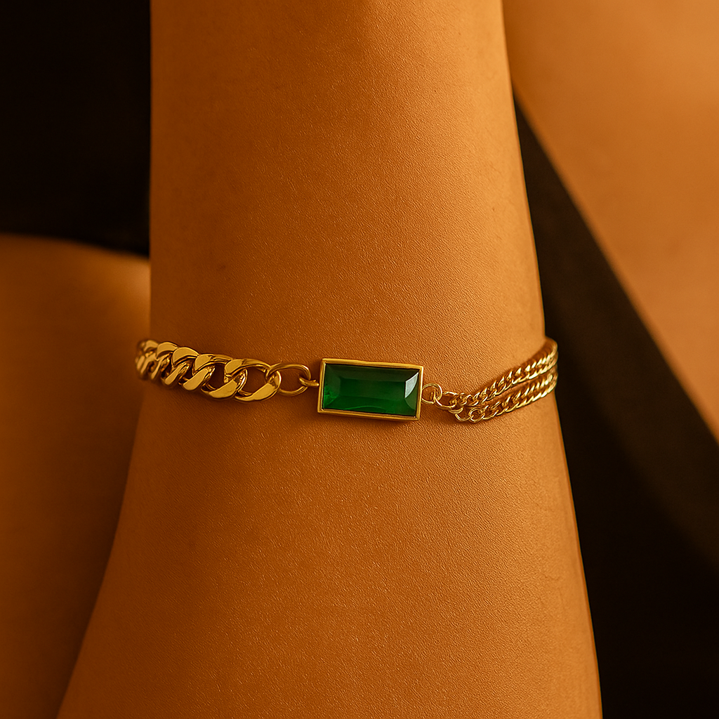 Emerald Luxe Dual Chain Bracelet