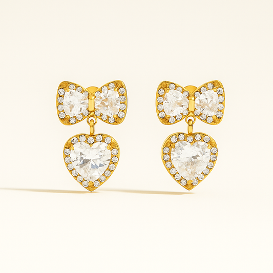 Crystal Bow and Heart Drop Earrings