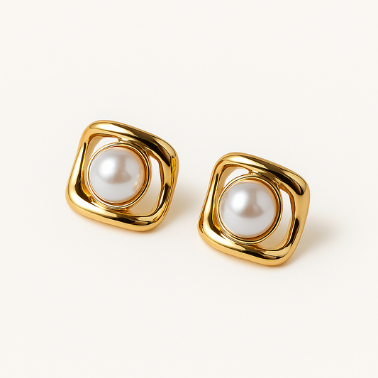 Classic Pearl Gold-Plated Stud Earrings