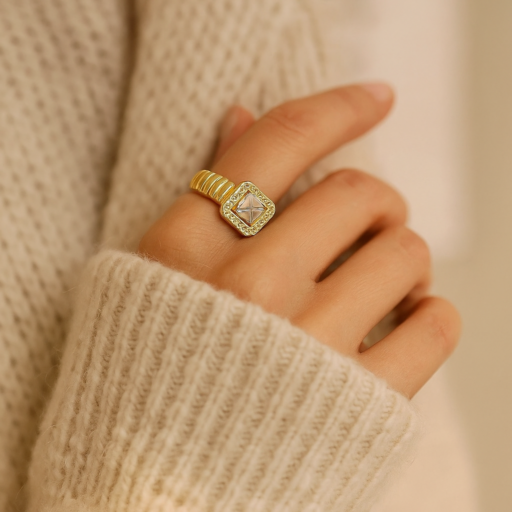 Square Crystal Adjustable Halo Ring