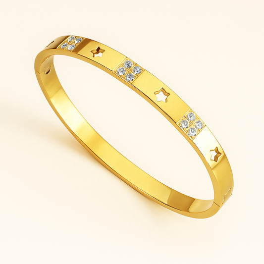 Gold-Plated Star and Crystal Bangle Bracelet