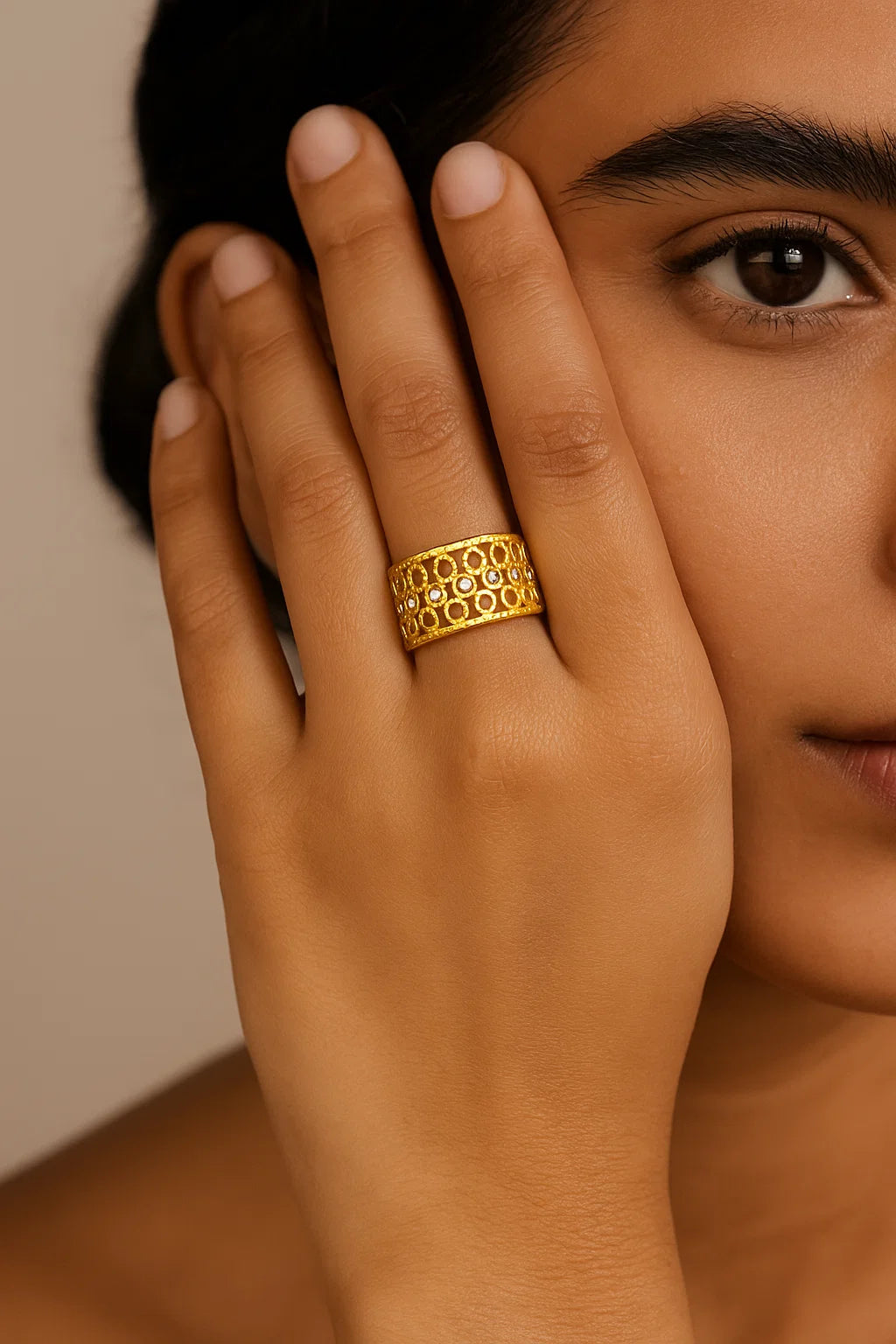 Crystal Cutwork Cuff Ring