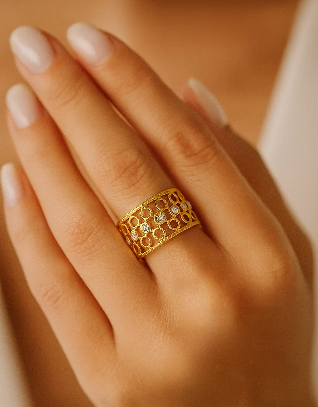 Crystal Cutwork Cuff Ring