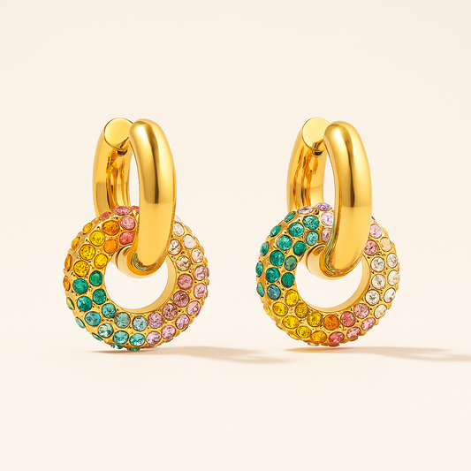 Rainbow Crystal Hoop Earrings