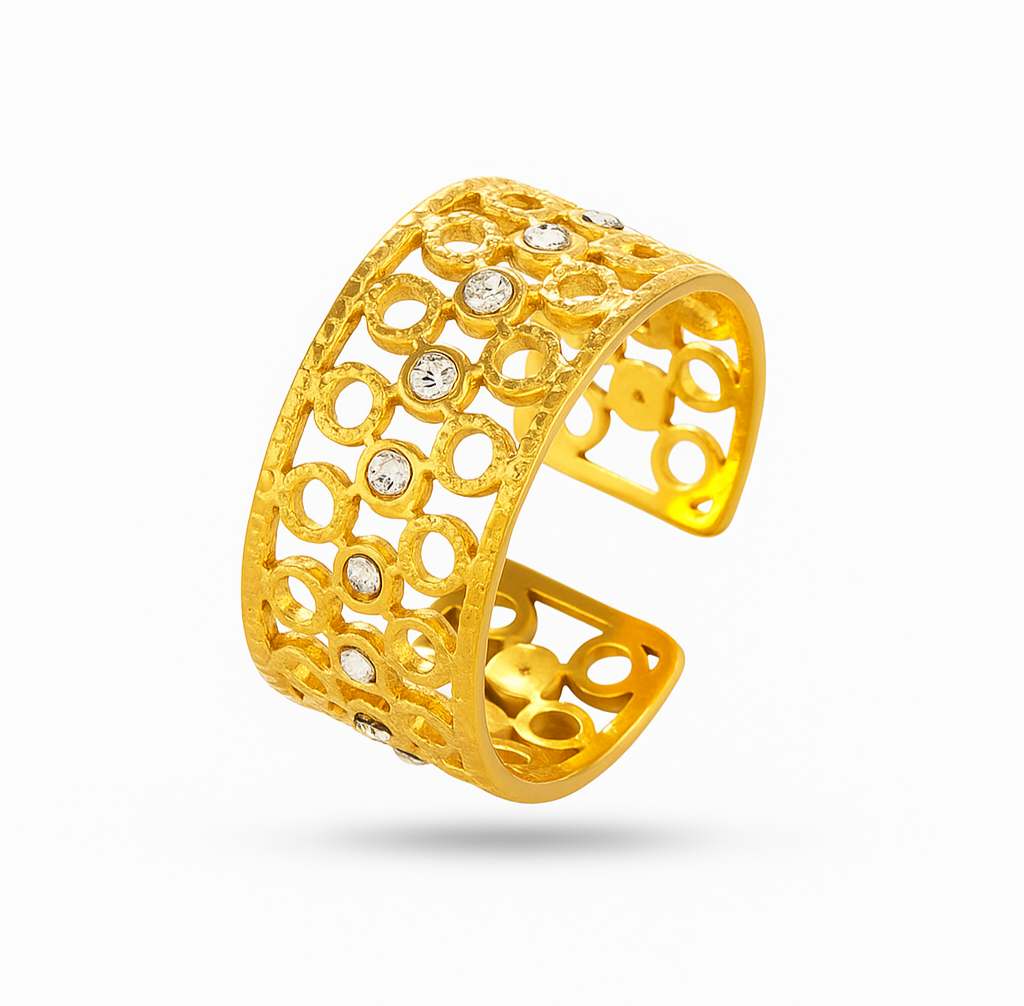 Crystal Cutwork Cuff Ring