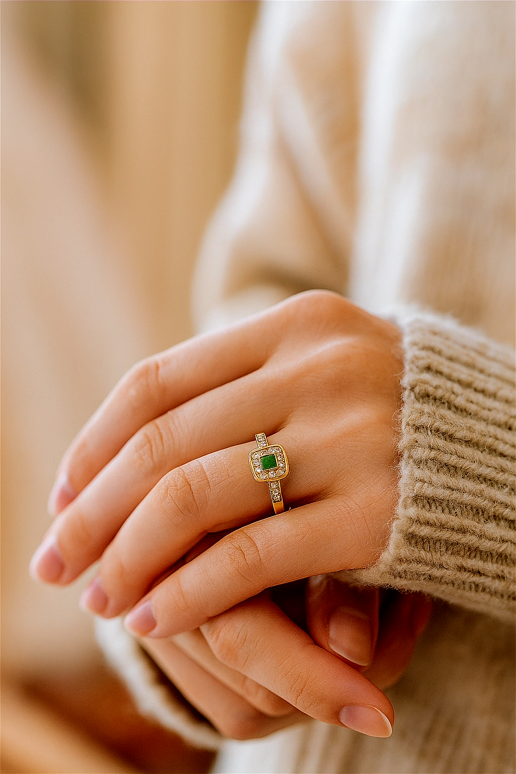 Emerald Crystal Halo Ring