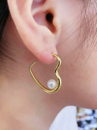 Heart-Shaped Pearl Hoop Earrings